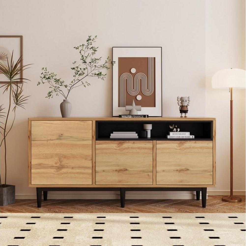 Merax Sideboard im Landhausstil mit Metallfüße, Anrichte aus Holz mit verstellbaren Einlegböden, Kommode, B:160cm Bild 1