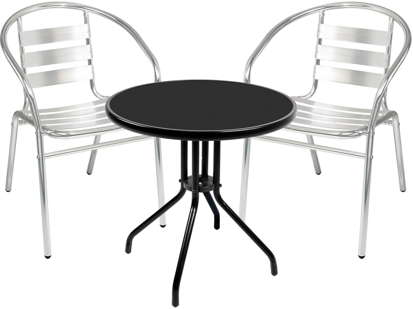 Bistro Sitzgarnitur Bistrogarnitur 3-teilig Tisch rund Ø60cm Schwarz/Silber Bild 1
