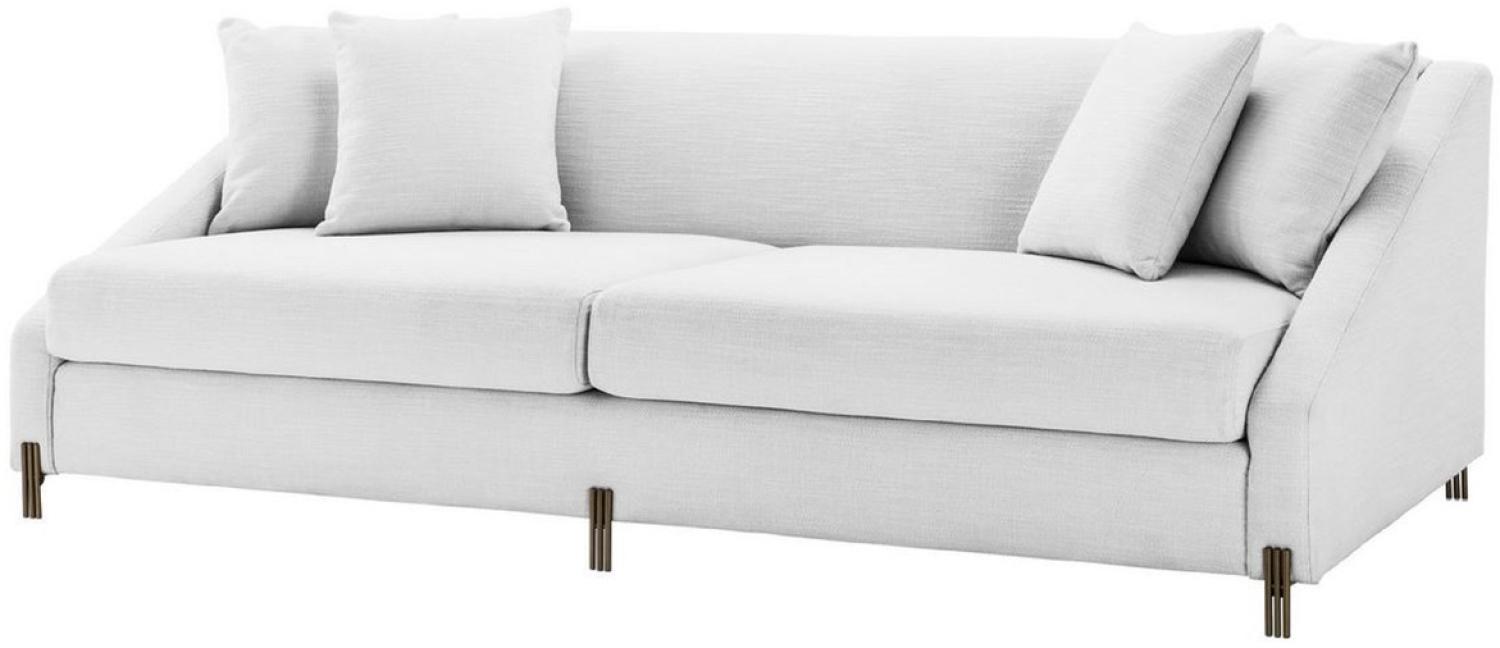 Casa Padrino Luxus Sofa Weiß / Messingfarben 223 x 94 x H. 73 cm - Wohnzimmer Sofa mit 4 Kissen - Luxus Möbel Bild 1