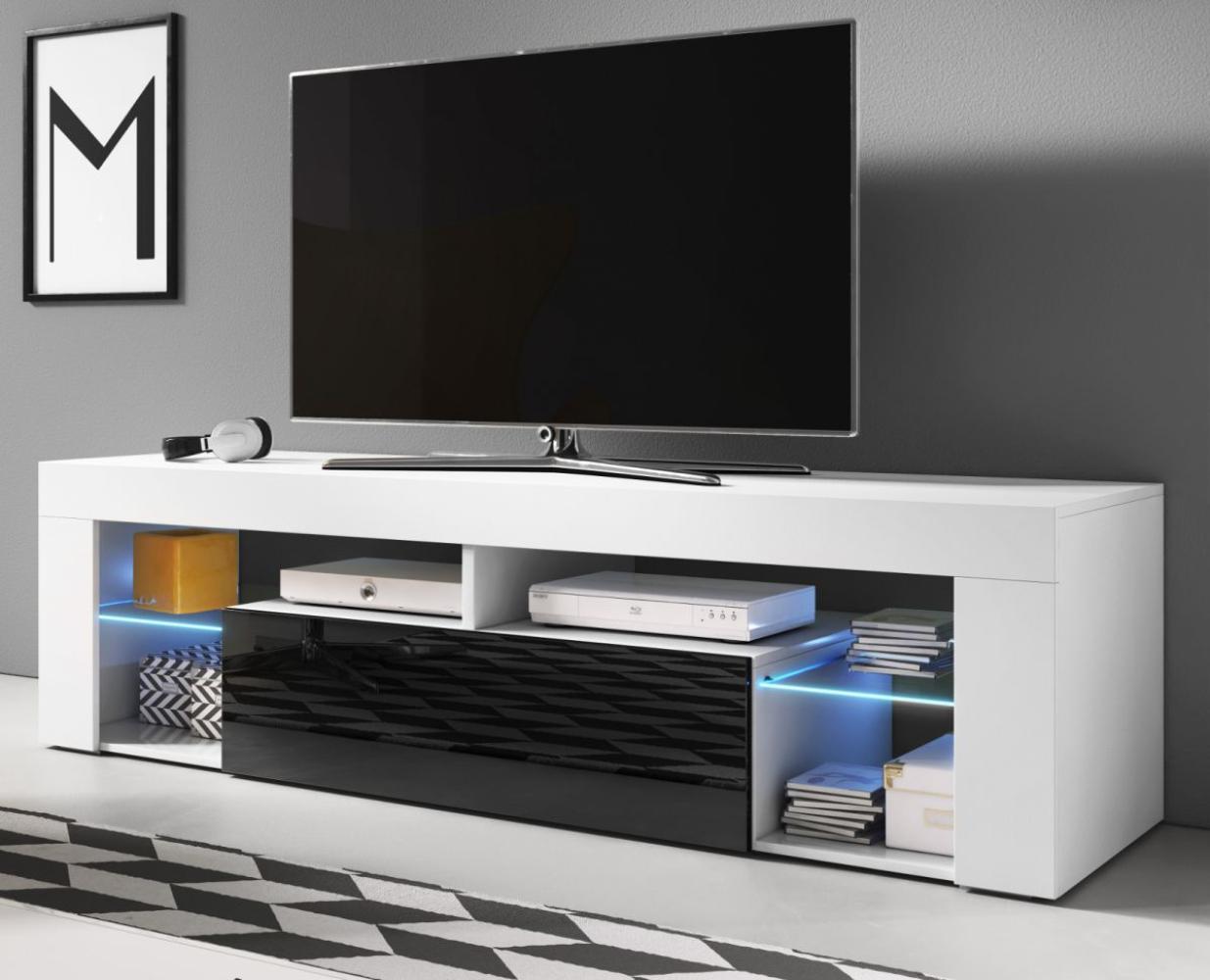 TV-Lowboard Mount in schwarz Glanz und weiß mit LED Beleuchtung 140 cm Bild 1