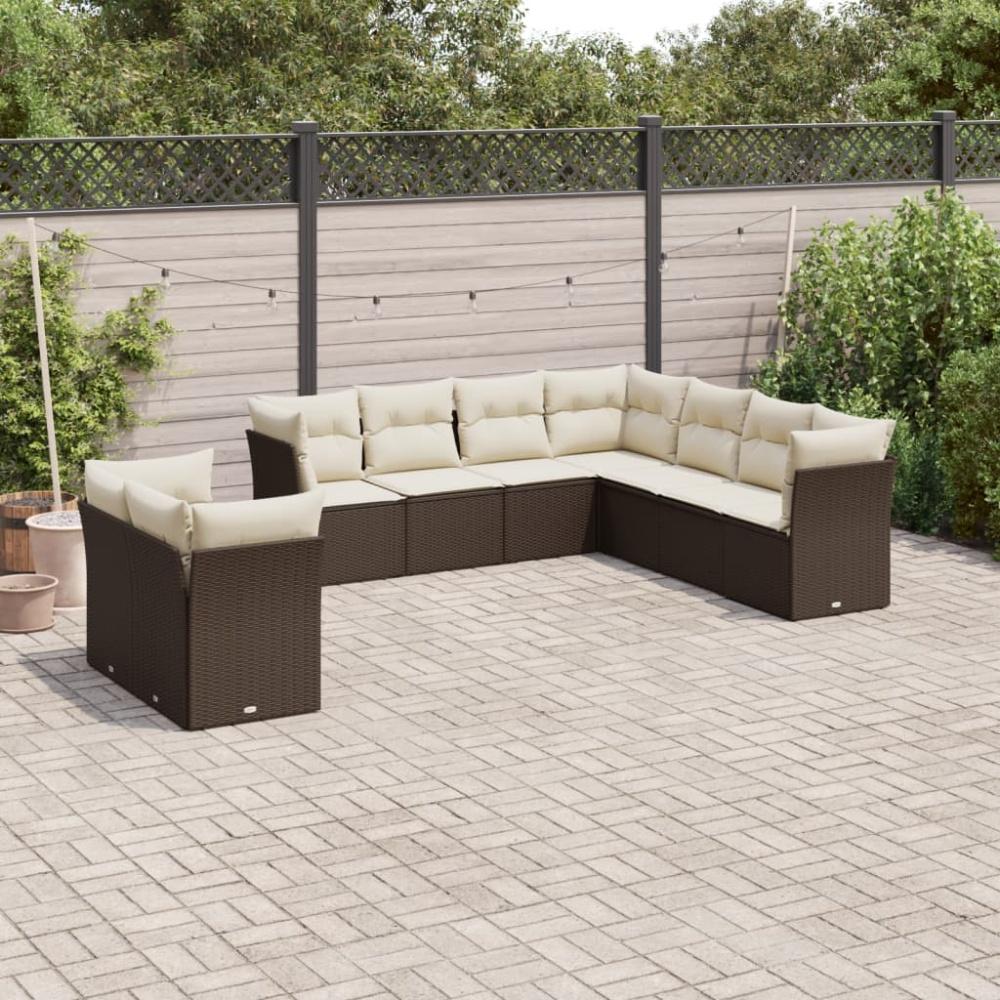 vidaXL 9-tlg. Garten-Sofagarnitur mit Kissen Braun Poly Rattan Bild 1