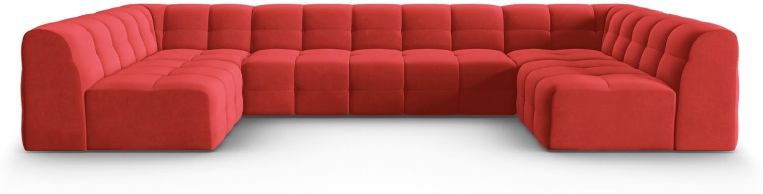 Micadoni 7-Sitzer Samtstoff Panorama Sofa Kendal | Bezug Red | Beinfarbe Black Beech Wood Bild 1