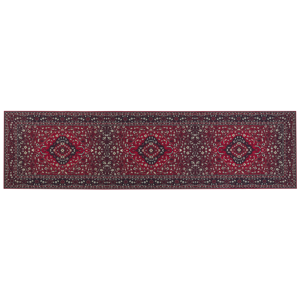 Teppich rot orientalisches Muster 80 x 300 cm Kurzflor VADKADAM Bild 1