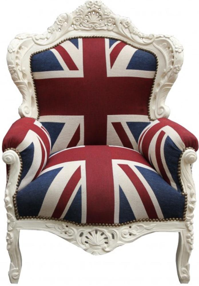 Casa Padrino Barock Sessel King Union Jack / Creme 85 x 85 x H. 120 cm - Barock England Sessel Bild 1