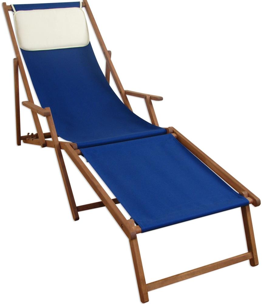 Liegestuhl blau Fußteil Kissen Gartenliege Sonnenliege Relaxliege Buche dunkel klappbar 10-307FKH Bild 1
