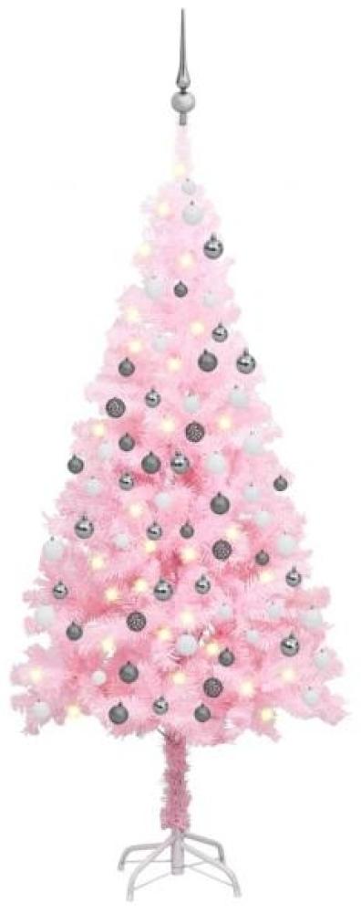 Künstlicher Weihnachtsbaum mit LEDs & Kugeln Rosa 120 cm PVC Bild 1