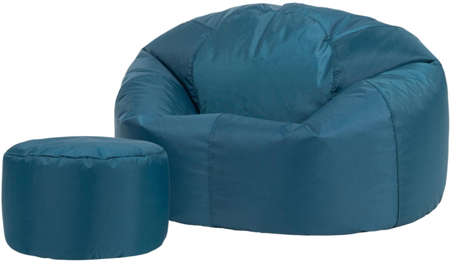 Bean Bag Bazaar Klassischer Sitzsack mit Hocker, Blaugrün, Sitzsack für Erwachsene Groß, Sitzsack mit Füllung, Indoor Outdoor Sitzkissen Wasserabweisend Bild 1