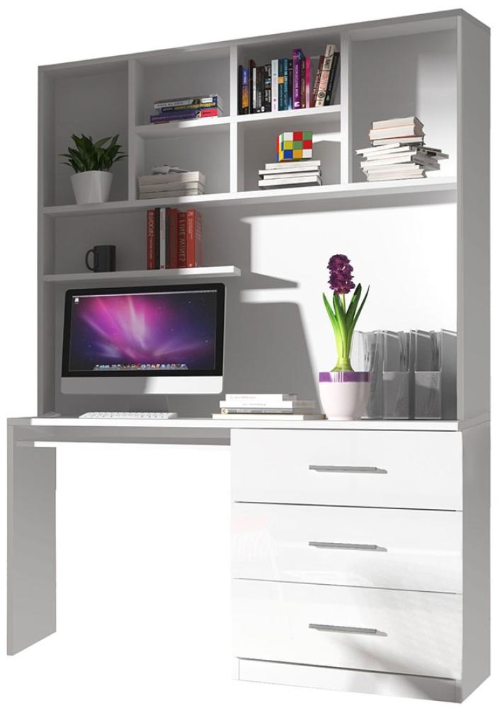 Schreibtisch Epexi 03, Farbe: Weiß / Weiß Hochglanz, 120x193x60cm Bild 1