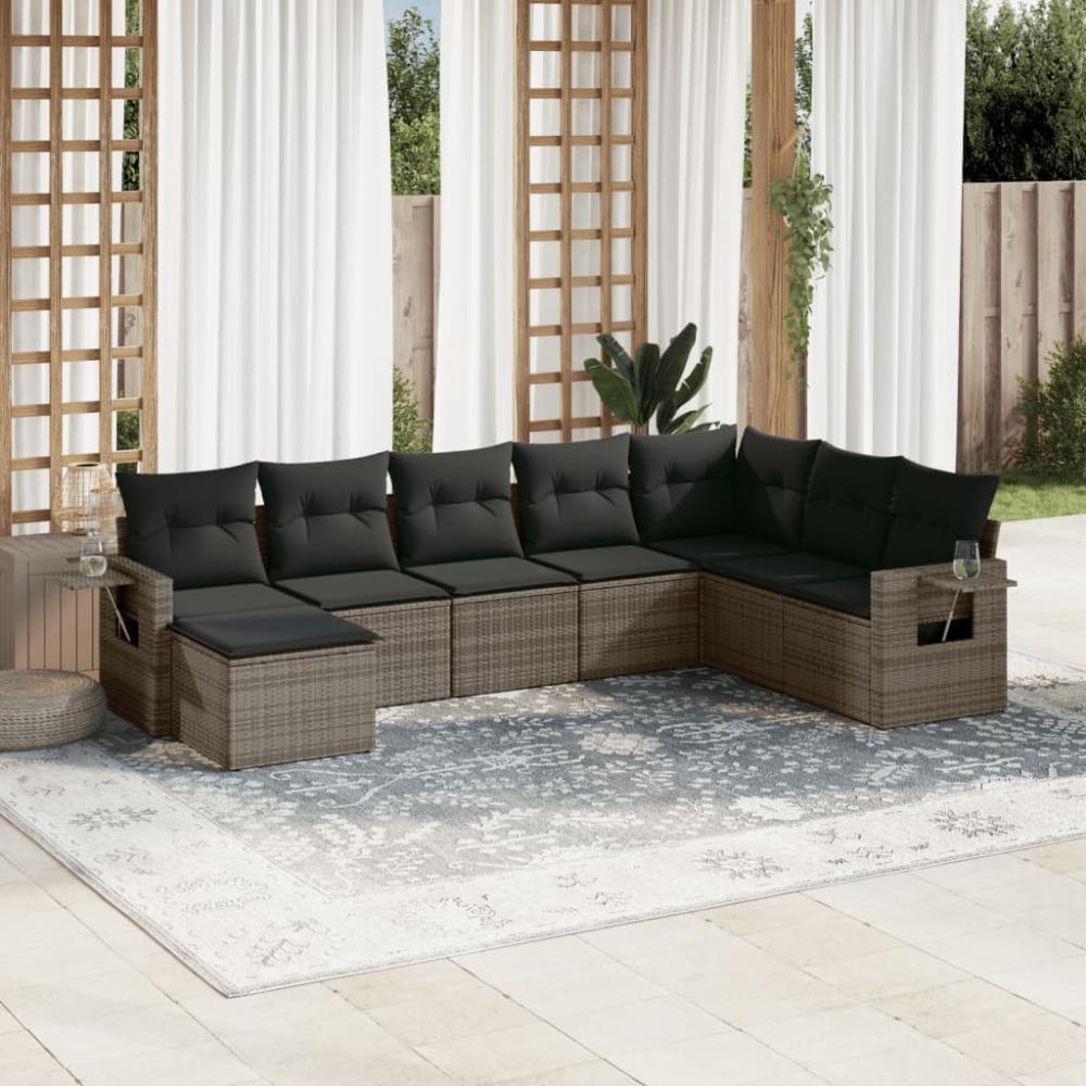 vidaXL 8-tlg. Garten-Sofagarnitur mit Kissen Grau Poly Rattan Bild 1