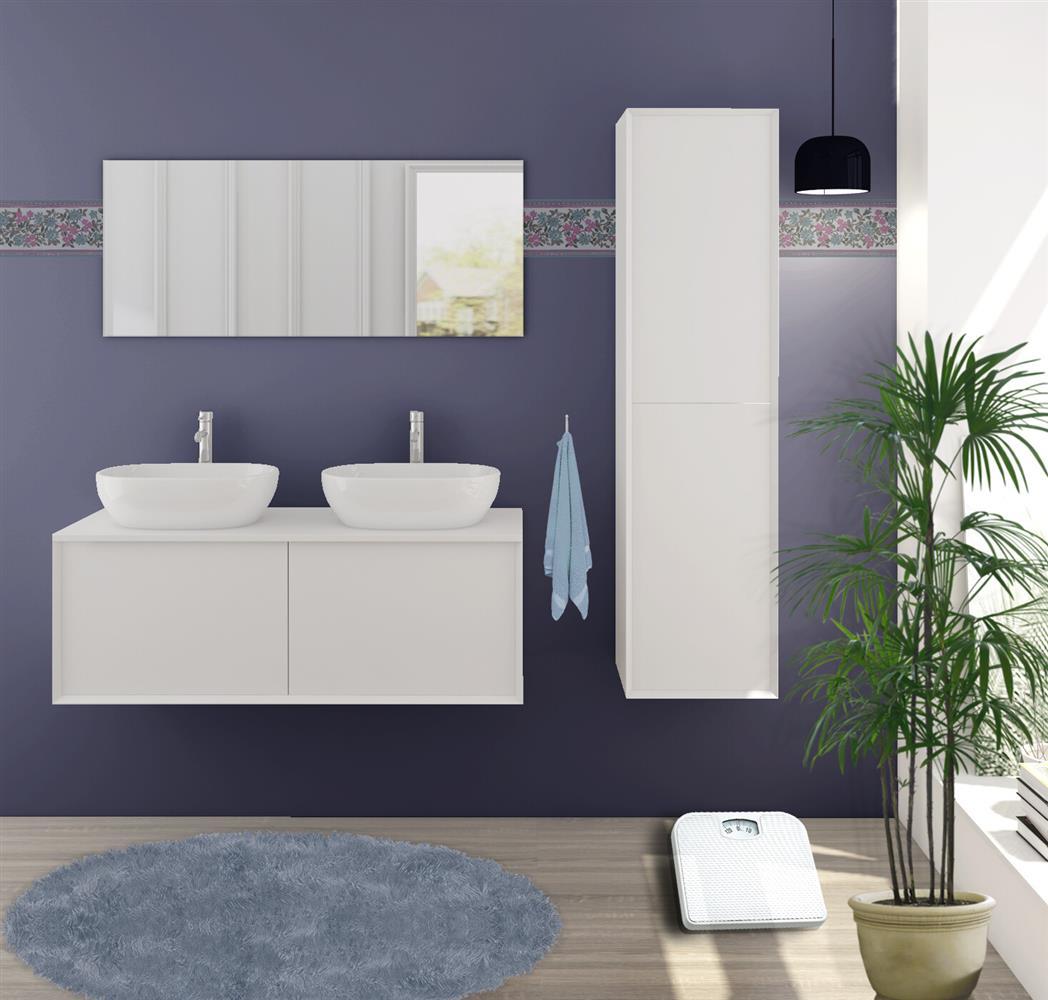 Badezimmer-Set 120 cm 3 tlg. MDF Weiß mit Waschbecken Bild 1