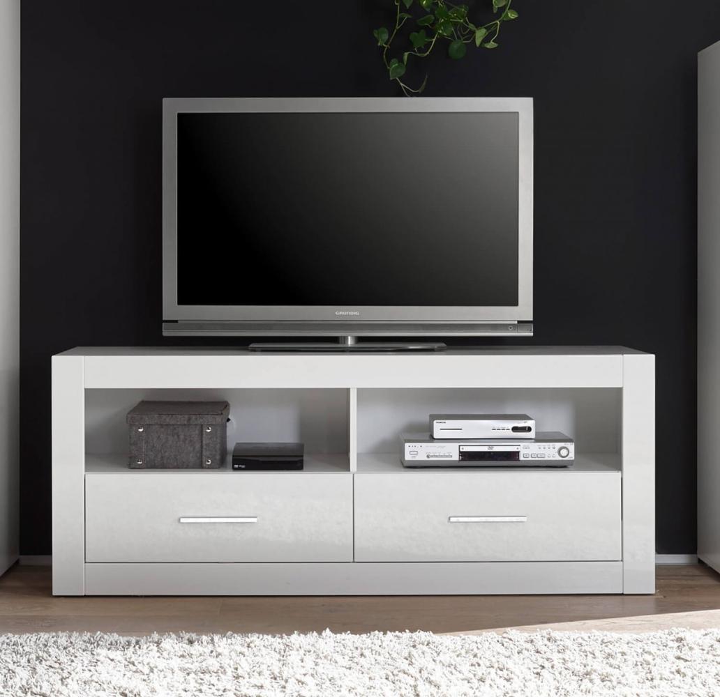 Lowboard TV-Unterschrank Fernsehtisch Bianco 150cm weiß / weiß Hochglanz LED Bild 1