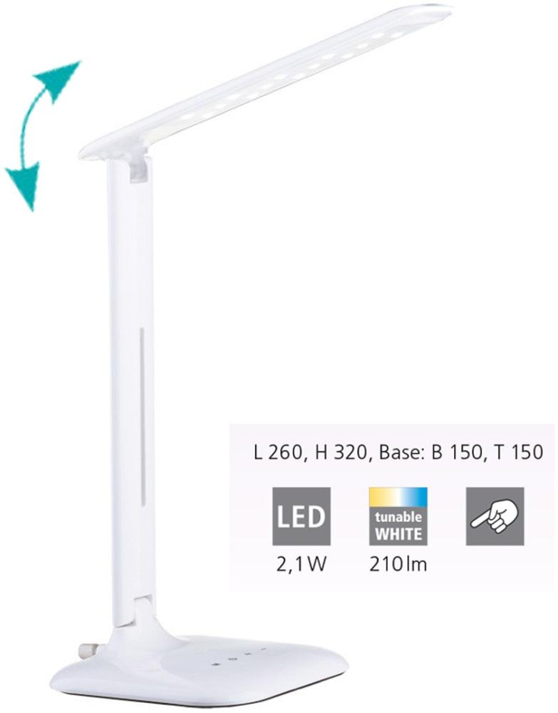 Eglo 93965 LED Büroleuchte Tischleuchte CAUPO Kunststoff, Stahl weiß max. 2,1W 3000K, 5000K, 6500K mit Touchdimmer Bild 1