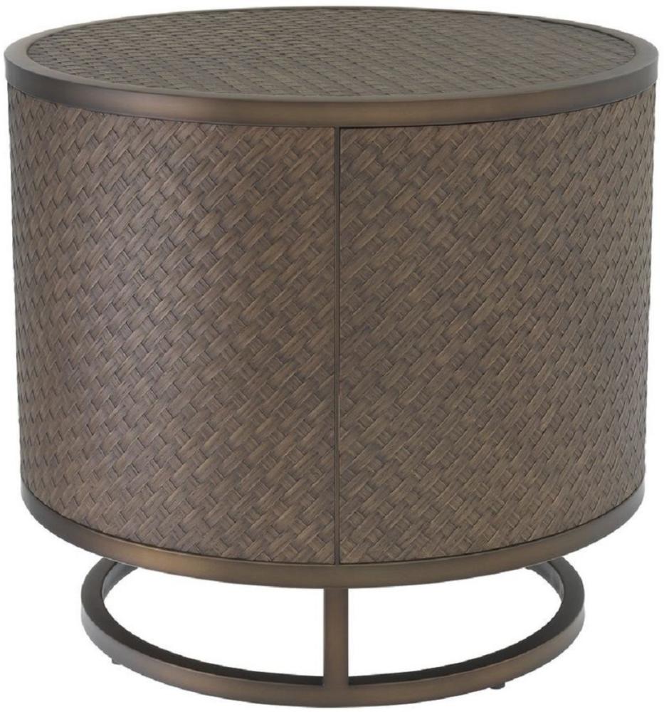 Casa Padrino Luxus Beistelltisch Bronze Ø 55 x H. 50,5 cm - Runder Eichenfurnier Tisch mit Edelstahl Gestell - Luxus Wohnzimmermöbel Bild 1