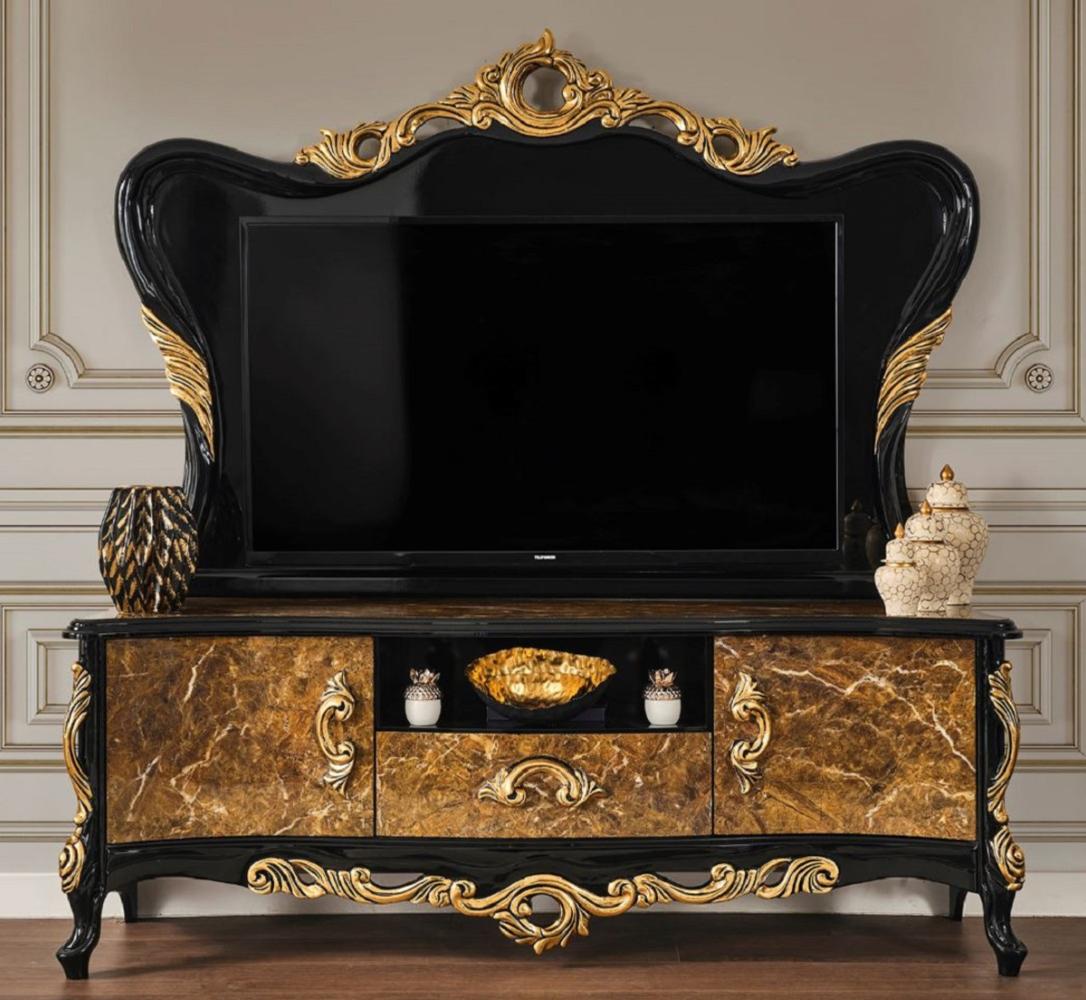 Casa Padrino Luxus Barock TV Schrank Braun / Schwarz / Gold 180 x 50 x H. 190 cm - Prunkvolles Massivholz Sideboard - Barock Wohnzimmer Möbel Bild 1