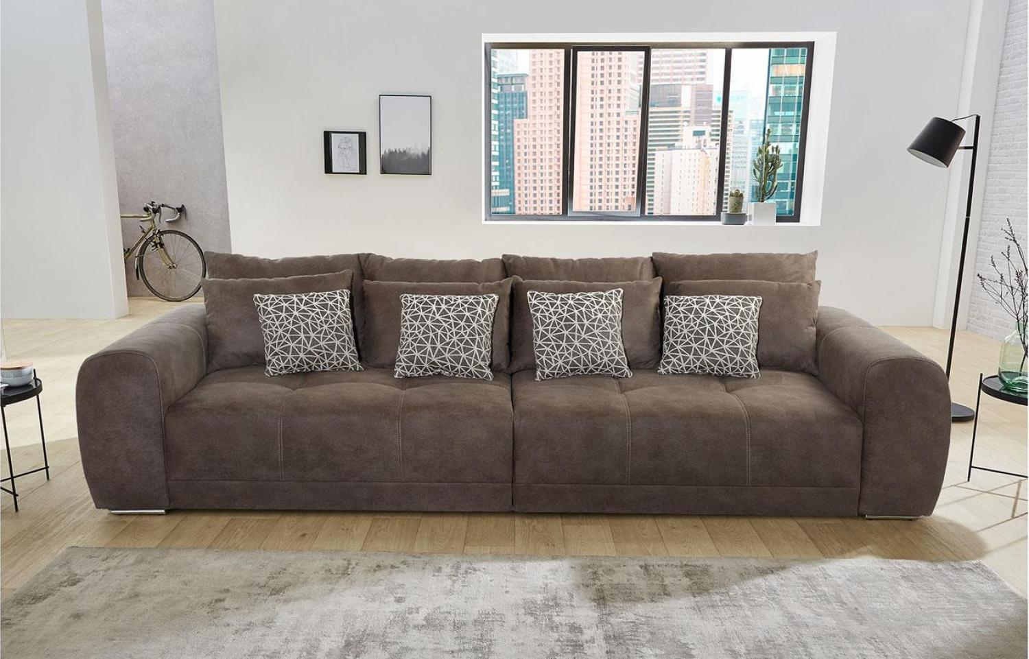 Big Sofa MOLDAU XXL Couch in Microfaser braun mit Kissen Bild 1