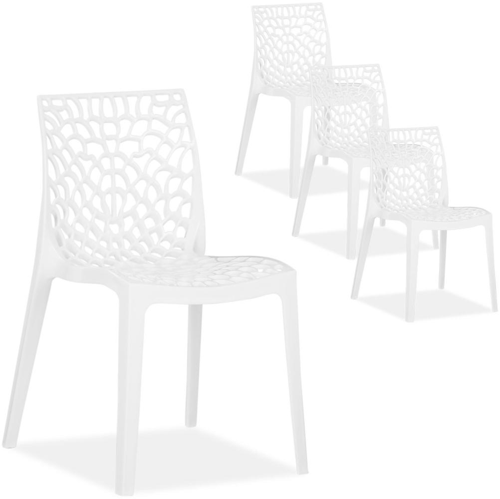 Design Gartenstuhl 4er Set Weiß Stühle Kunststoff Stapelstühle Balkonstuhl Outdoor-Stuhl Terrassenstühle Bild 1
