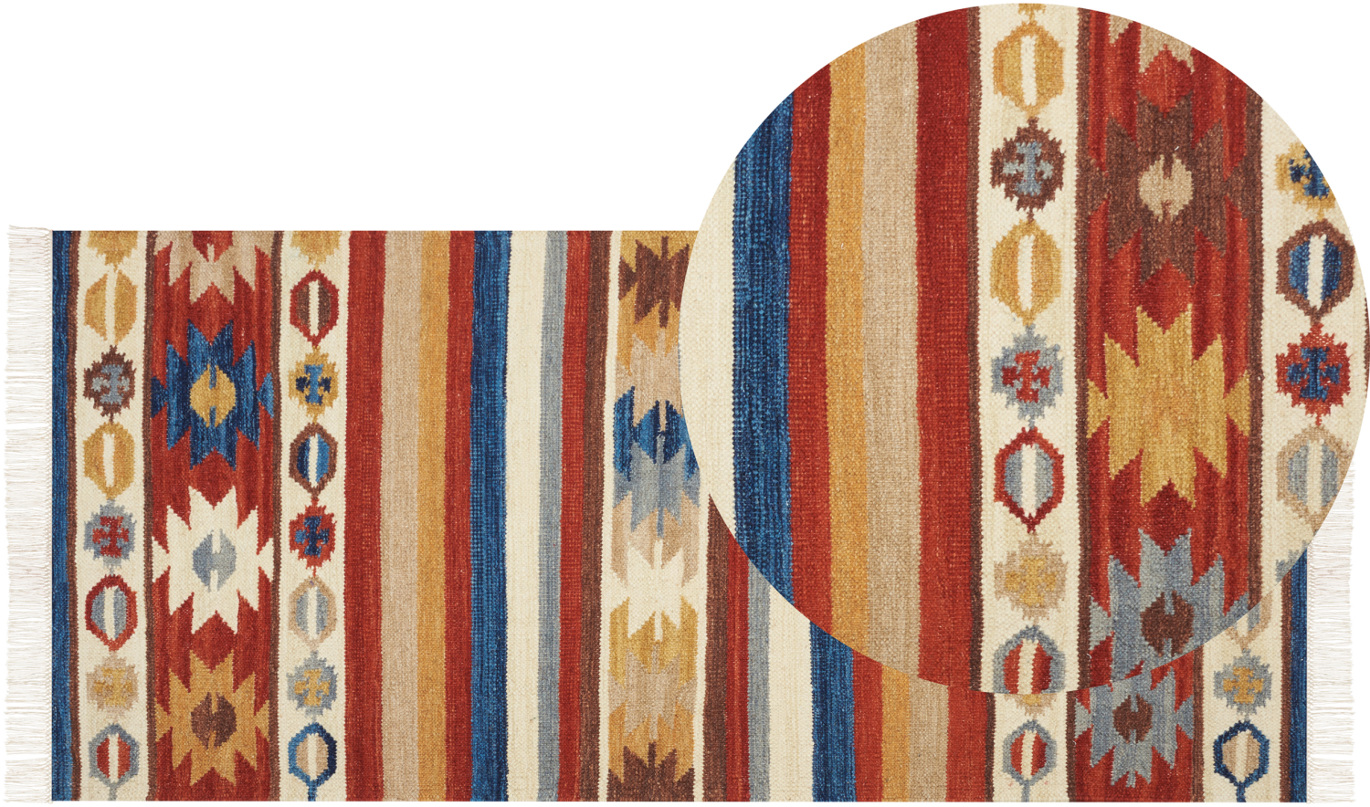 Kelim Teppich Wolle mehrfarbig 80 x 150 cm orientalisches Muster Kurzflor JRARAT Bild 1