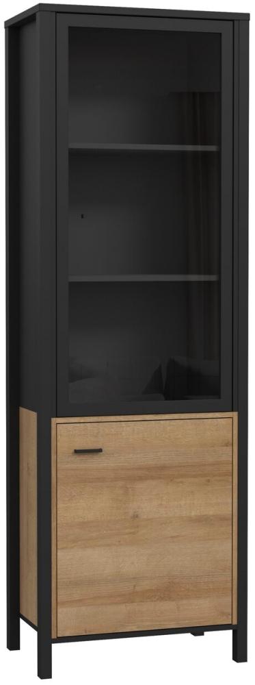 99rooms Harryson Vitrine III Riviera Eiche Schwarz Links ohne LED-Beleuchtung Bild 1