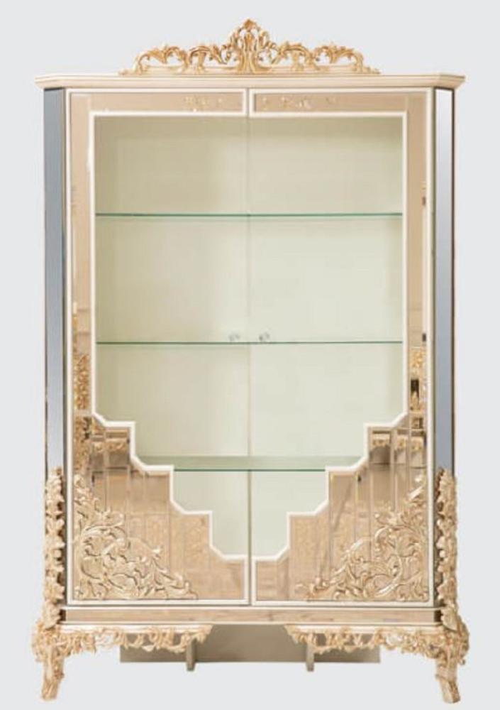 Casa Padrino Luxus Barock Vitrine Weiß / Gold - Handgefertigter Massivholz Vitrinenschrank mit 2 Türen - Prunkvolle Barock Möbel Bild 1