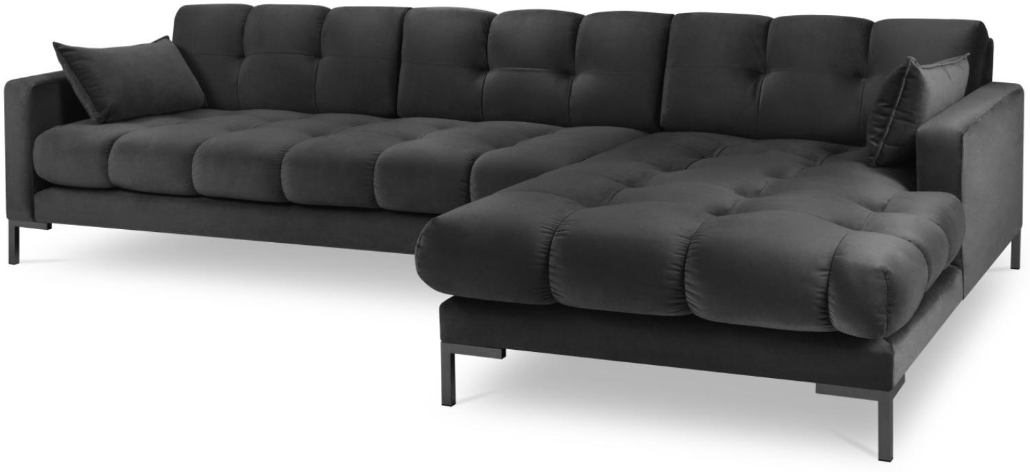 Micadoni 5-Sitzer Samtstoff Ecke rechts Sofa Mamaia | Bezug Dark Grey | Beinfarbe Black Metal Bild 1