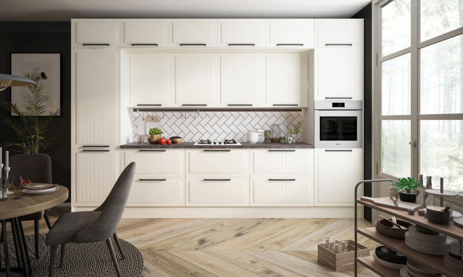 Küchenzeile Livorno Einbauküche 360x59x243cm weiß Fronten cremeweiß matt lackiert Bild 1
