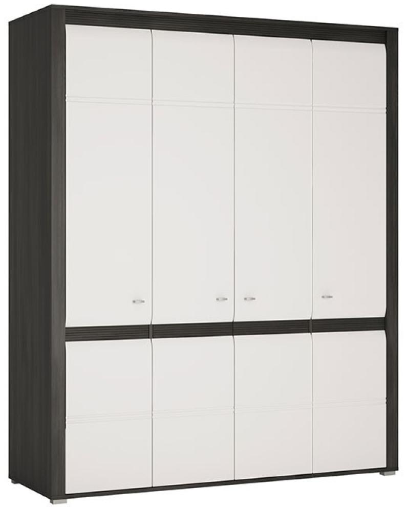Kleiderschrank Sevilla mit Aufsatz 168cm 4-türig schwarzkiefer / MDF weiß Hochglanz Bild 1