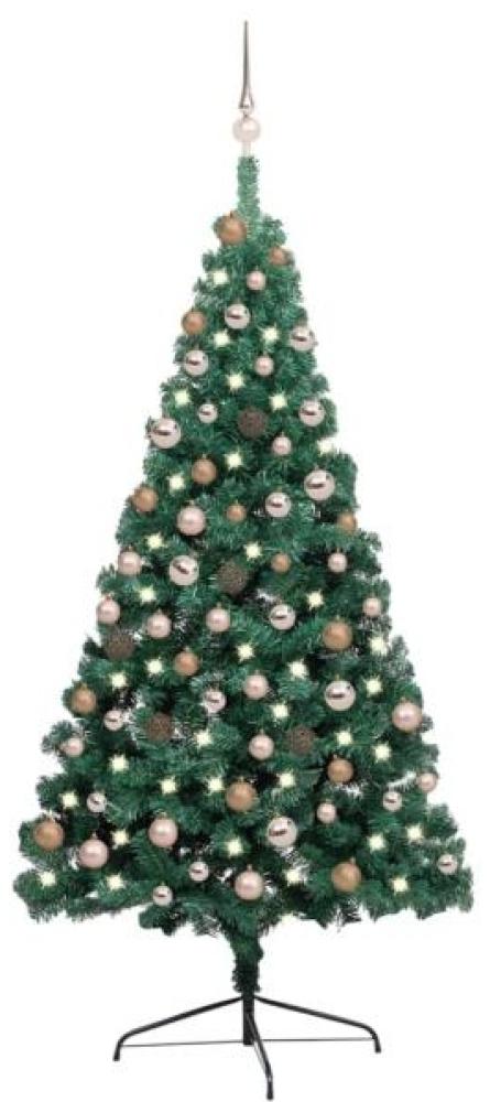 vidaXL Künstlicher Halber Weihnachtsbaum mit LEDs & Kugeln Grün 180 cm, Mit Beleuchtung [3077565] Bild 1
