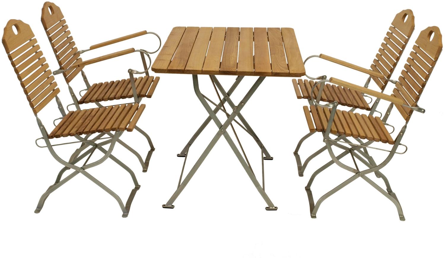 Kurgarten - Garnitur BAD TÖLZ 5-teilig (2x Stuhl, 2x Armlehnensessel, 1x Tisch 70x110cm), Flachstahl verzinkt + Robinie, klappbar Bild 1