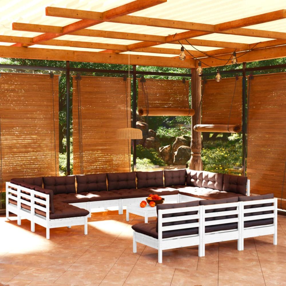 vidaXL 14-tlg. Garten-Lounge-Set mit Kissen Weiß Kiefer Massivholz Bild 1