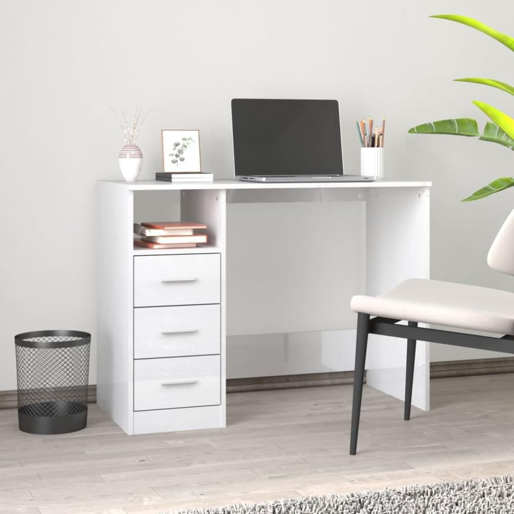 vidaXL Schreibtisch mit Schubladen Hochglanz-Weiß 102x50x76 cm Bild 1