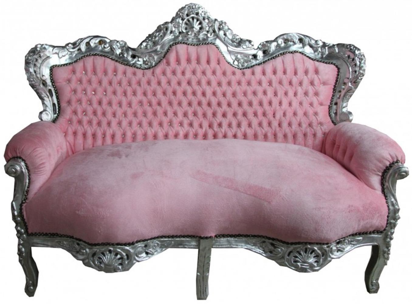 Casa Padrino Barock 2er Sofa "Master" rosa / silber mit Strasssteinen Möbel Antik Stil Bild 1