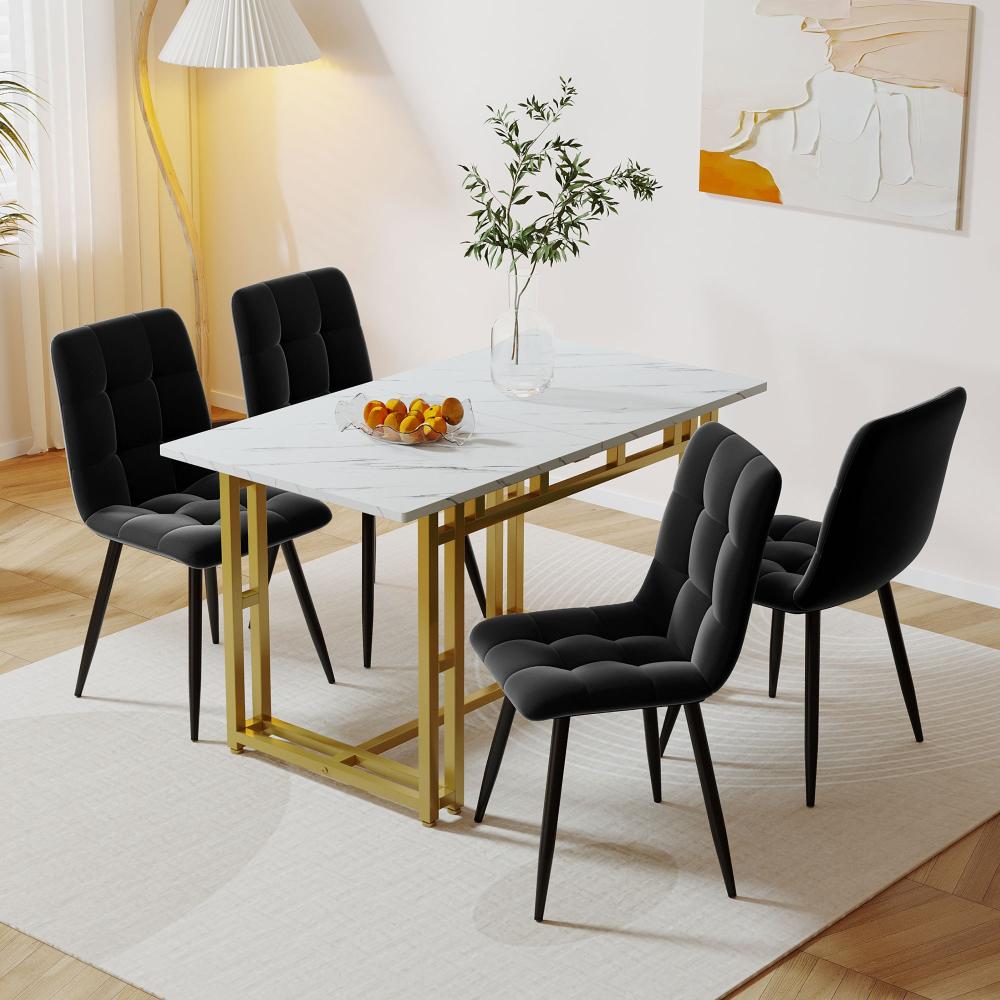 Merax Essgruppe, (5-tlg), Esstisch mit 4 Stühlen Set Esszimmer Sitzgruppe, Metallbeine, Schwarz Bild 1