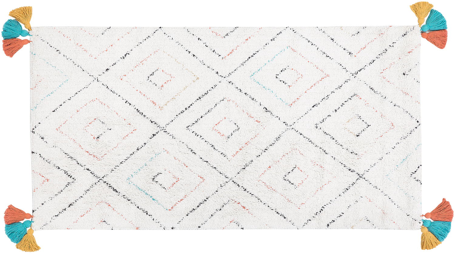 Teppich Baumwolle weiß 80 x 150 cm geometrisches Muster Shaggy KARTAL Bild 1