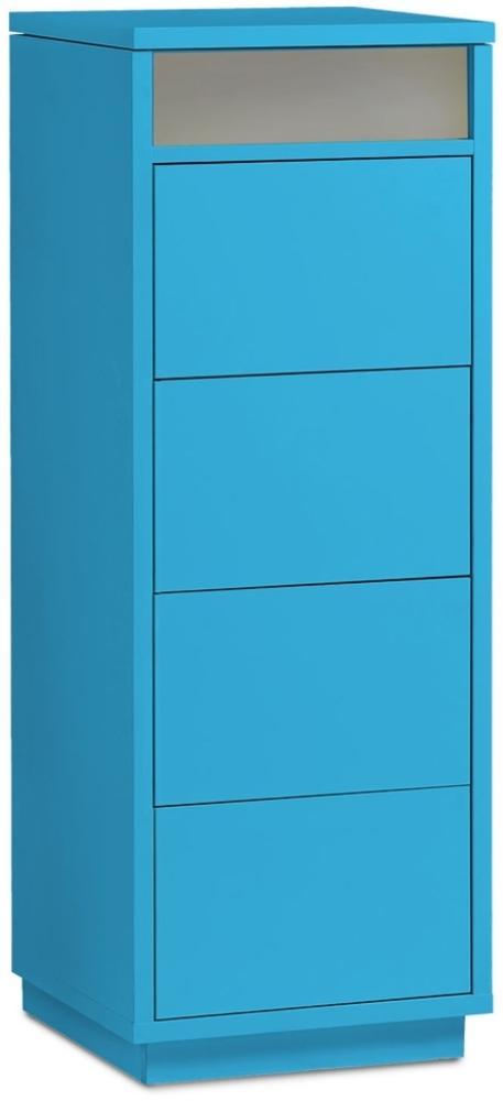 Kommode mit 4 Schubkästen, Klapp-Deckel & Dokumenten-Ablage mit Glasfenster - Schubladen-Turm - Push-To-Open Sideboard türkis-blau Bild 1
