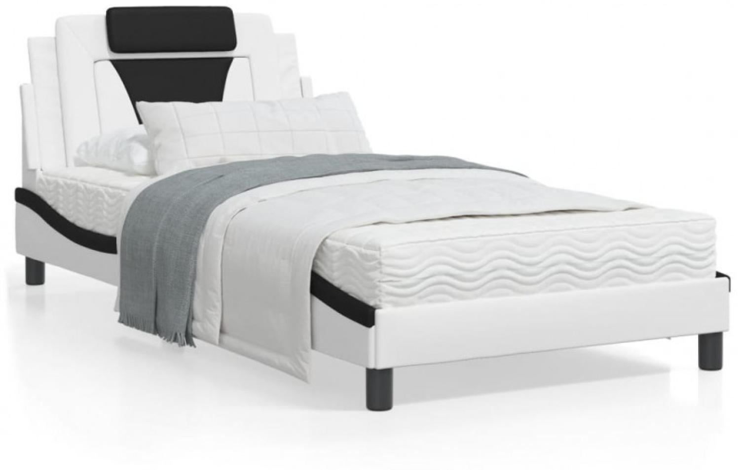Bett mit Matratze Weiß und Schwarz 100x200 cm Kunstleder (Farbe: Weiß) Bild 1