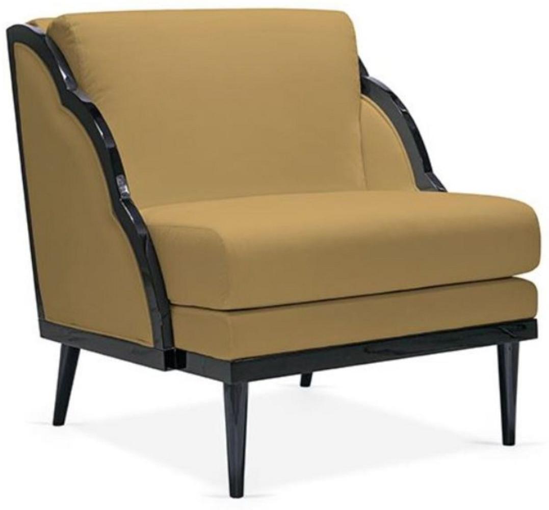 Casa Padrino Luxus Art Deco Samt Sessel Ocker / Schwarz 79 x 99 x H. 92 cm - Hotel Lounge Sessel - Hotel Möbel - Luxus Möbel - Luxus Qualität Bild 1