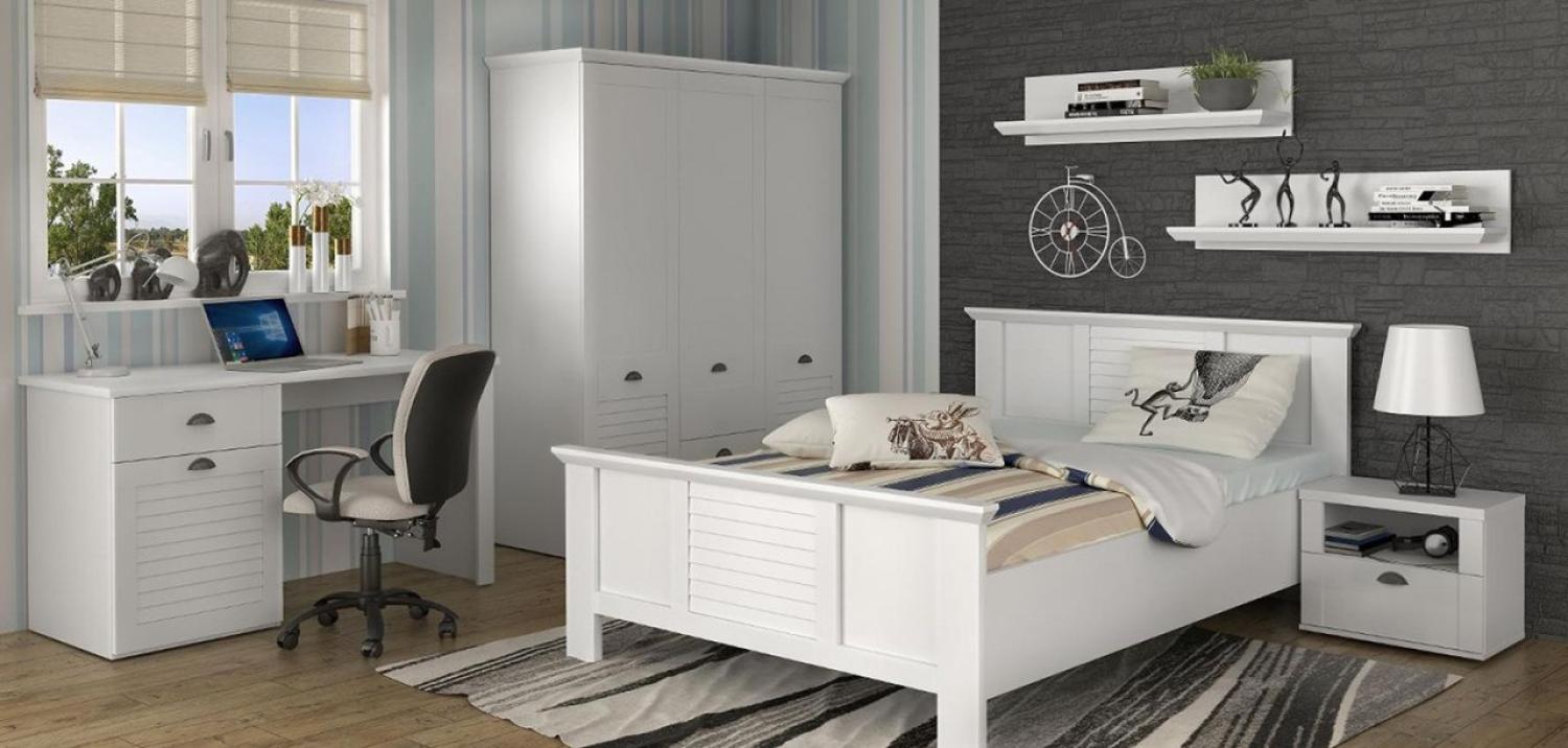 Jugenzimmer Set komplett Kleiderschrank Schreibtisch Bett 120 x 200cm 4-teilig weiß Bild 1