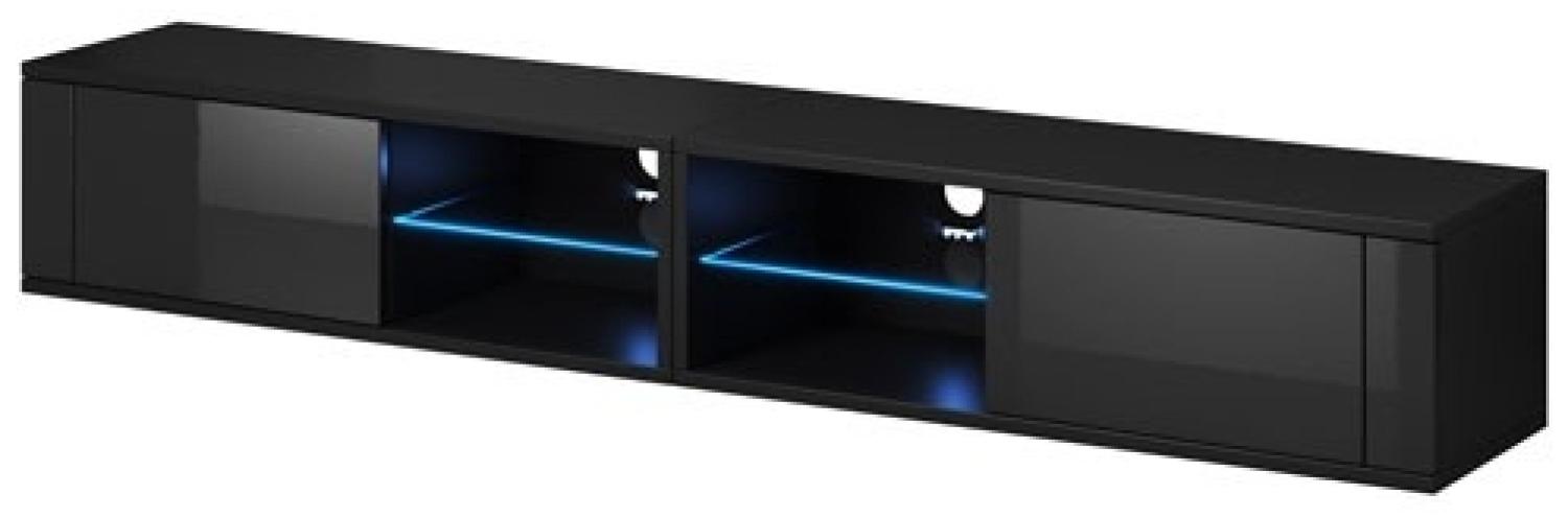 Lowboard "Best" TV-Unterschrank 200 cm schwarz Hochglanz inklusive LED Bild 1