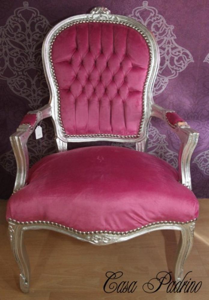 Casa Padrino Barock Salon Stuhl Rosa/Silber - Barock Antik Stil Möbel Bild 1
