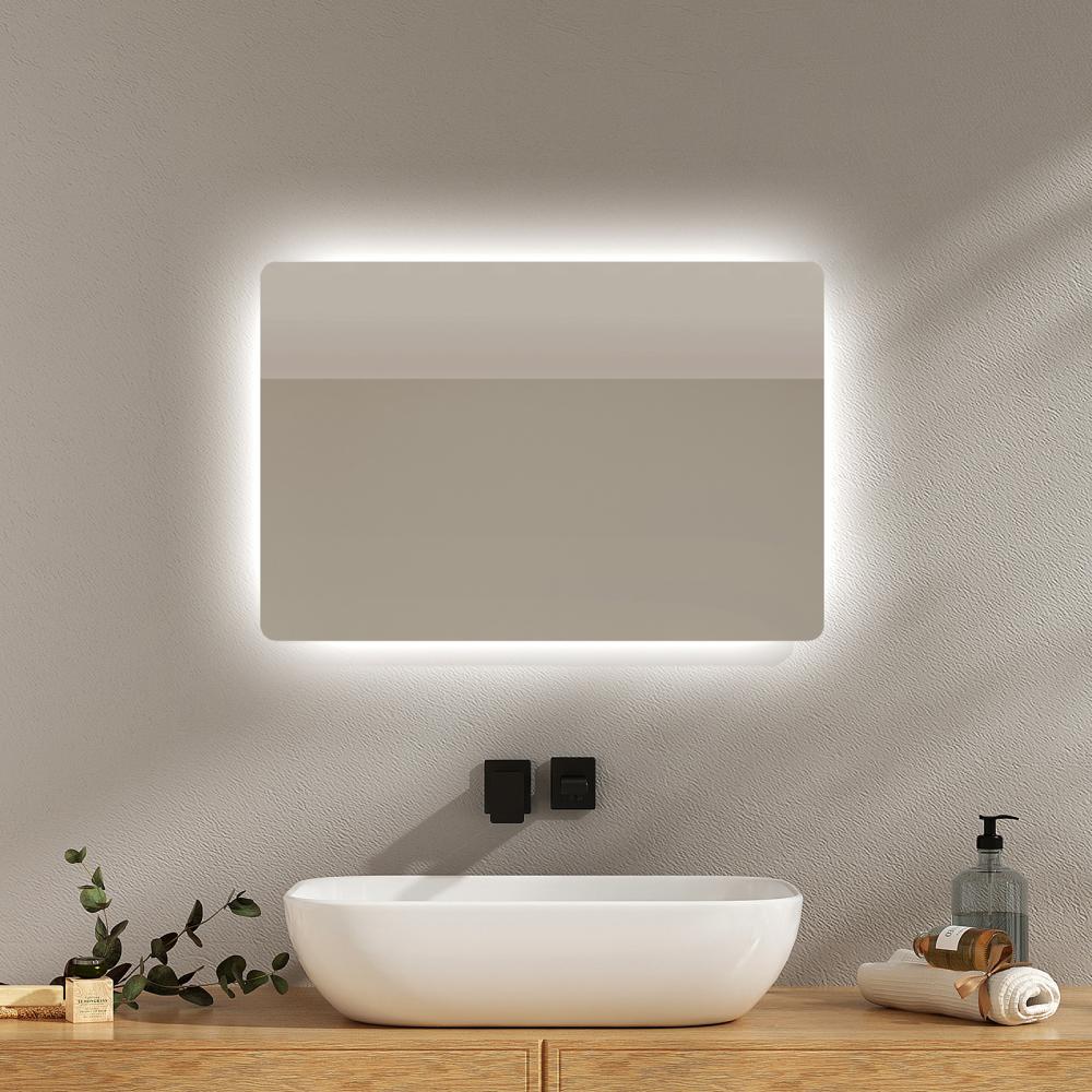 EMKE LED Badspiegel Badezimmerspiegel mit Beleuchtung Wandspiegel mit Druckknopfschalter 2 Farben des Lichts Beschlagfrei 60x40 cm Bild 1