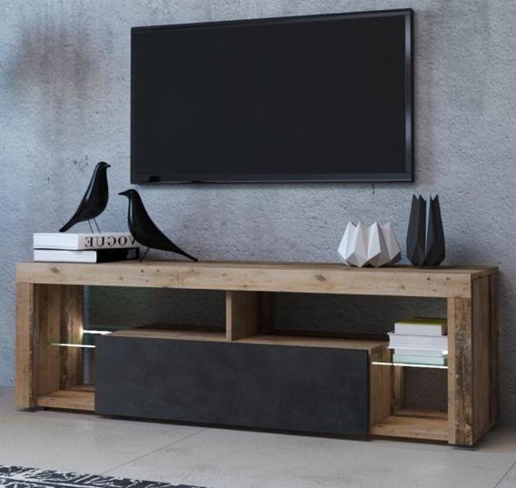 TV-Lowboard Mount Used Wood grau mit Beleuchtung 140 cm Bild 1