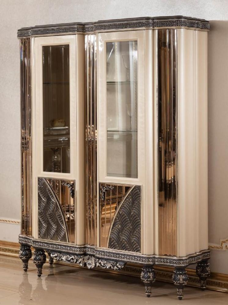 Casa Padrino Luxus Barock Vitrine Beige / Schwarz / Gold - Prunkvoller Massivholz Vitrinenschrank mit 2 Glastüren - Barock Möbel - Edel & Prunkvoll Bild 1