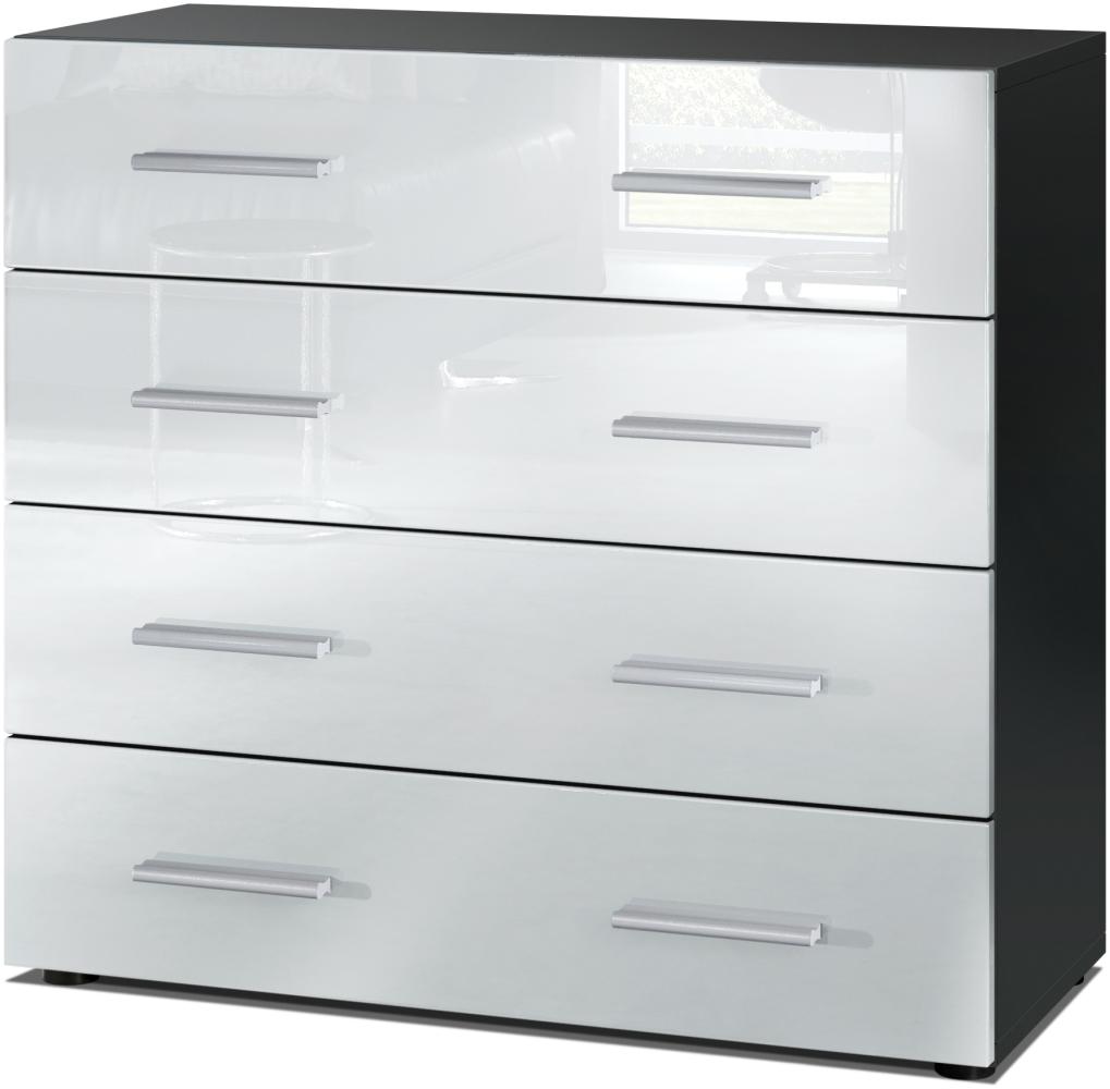 Vladon Sideboard Pavos, Kommode mit 4 Schubladen, Schwarz matt/Weiß Hochglanz (76 x 72 x 35 cm) Bild 1