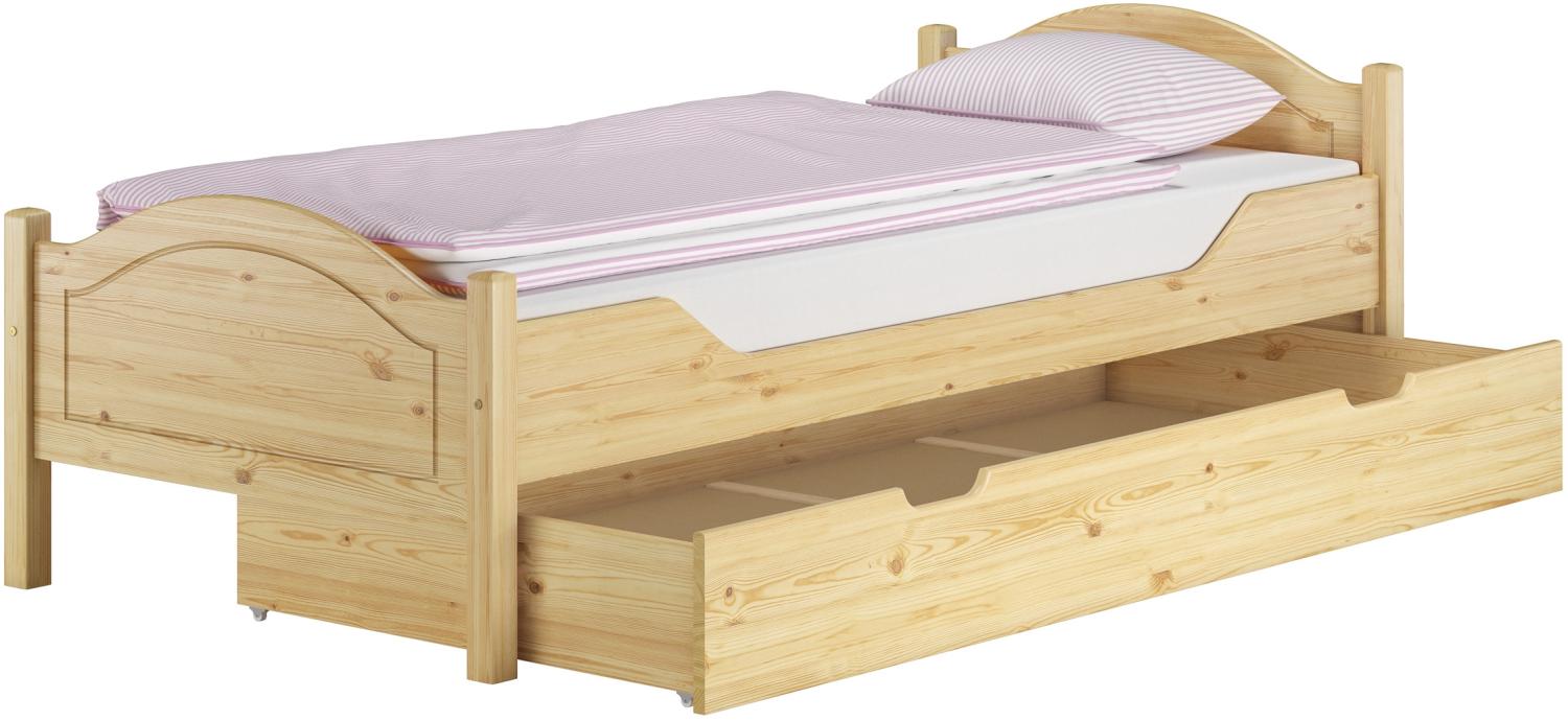 Massivholz Bett 100x200 Kieferbett Einzelbett Gästebett Futonbett Zubehör wählbar V-60.30-10Rollrost. Matratzen und Bettkasten inkl. Bild 1