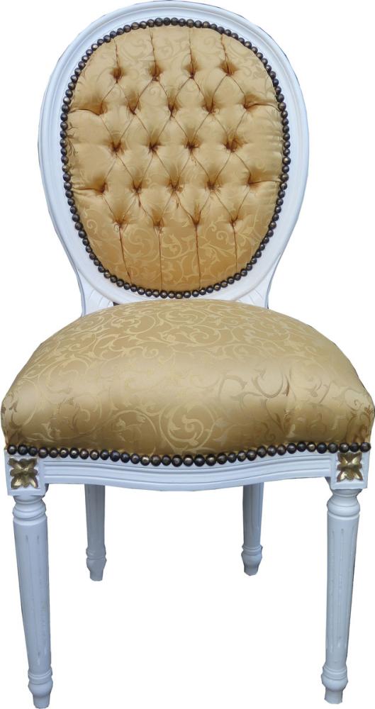 Casa Padrino Barock Esszimmer Stuhl Gold Muster / Weiß mit Gold Bemalung Mod2 Rund - Medaillon Stuhl Bild 1