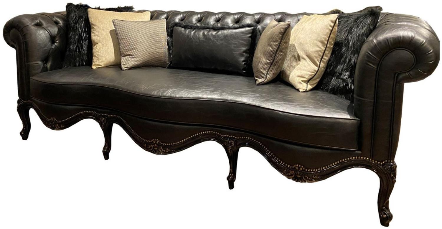 Casa Padrino Luxus Barock Chesterfield Leder Sofa Schwarz 250 x 95 x H. 83 cm Bild 1