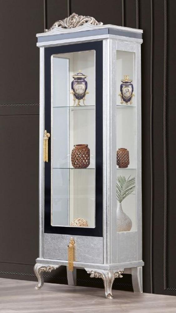 Casa Padrino Luxus Barock Vitrine Silber / Schwarz / Gold - Handgefertigter Massivholz Vitrinenschrank - Barock Wohnzimmer Möbel Bild 1