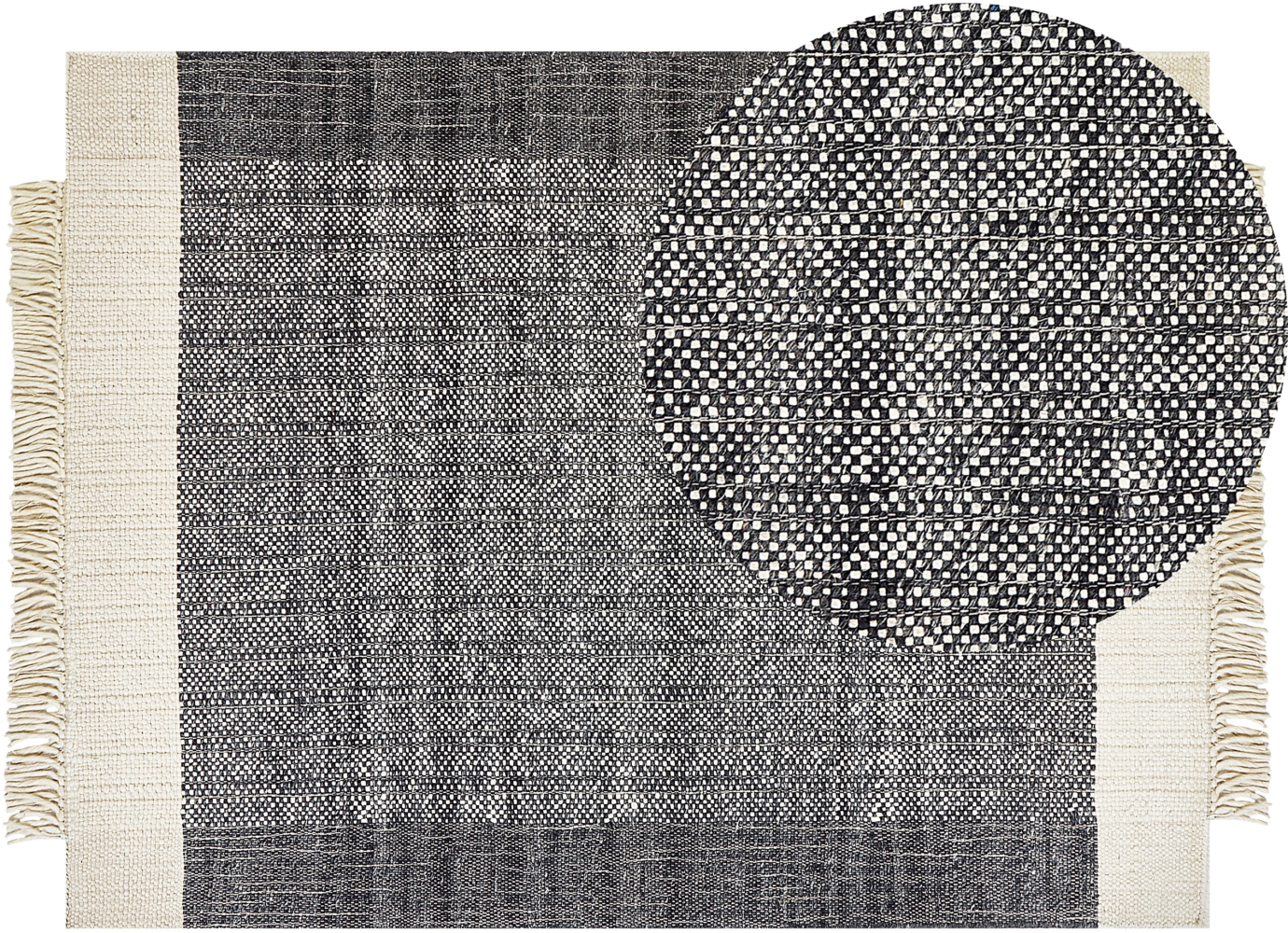 Teppich Wolle schwarz cremeweiß 160 x 230 cm Streifenmuster Kurzflor ATLANTI Bild 1