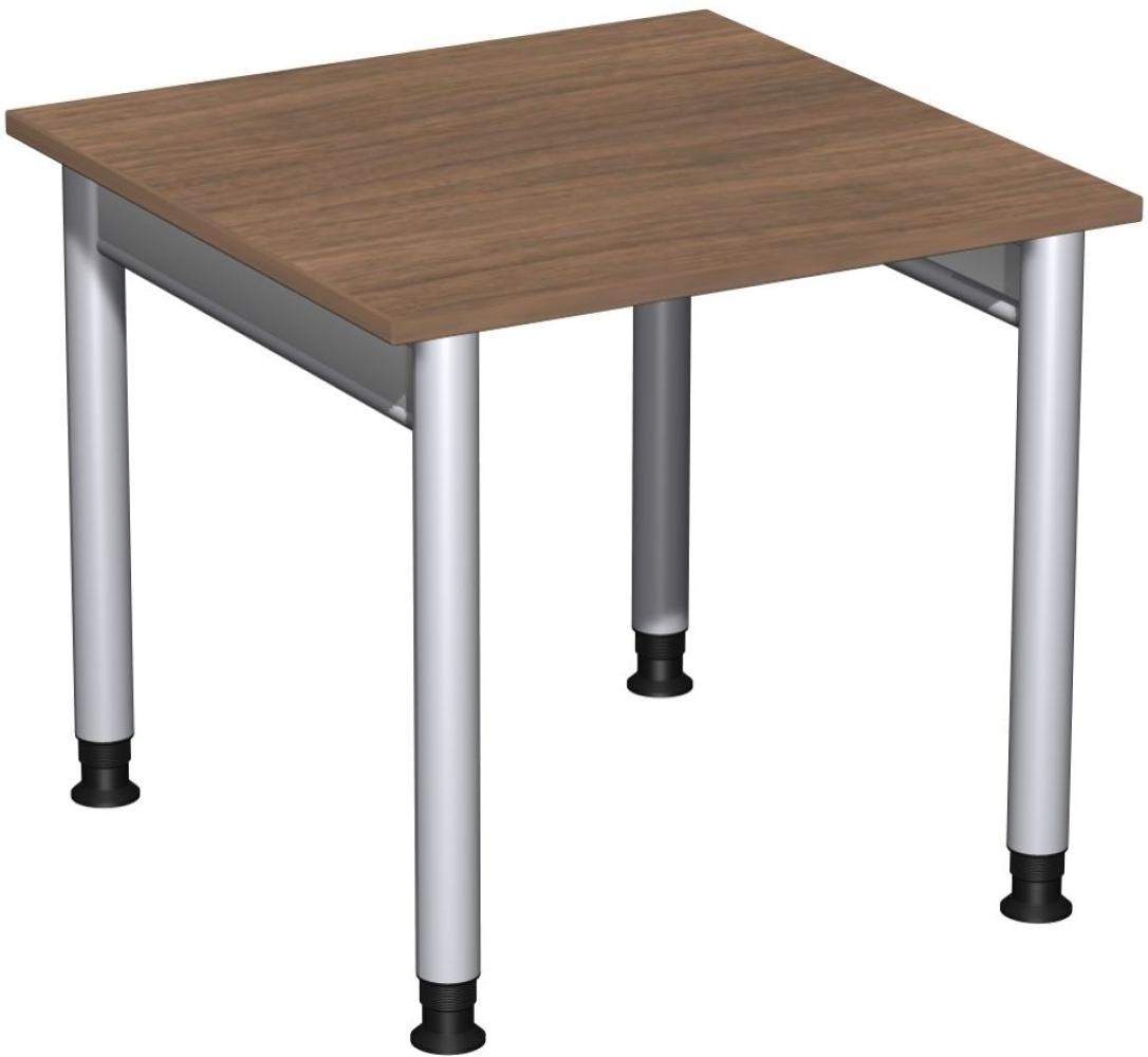 Schreibtisch '4 Fuß Pro' höhenverstellbar, 80x80cm, Nussbaum / Silber Bild 1