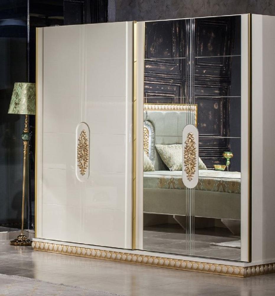 Casa Padrino Luxus Barock Schlafzimmerschrank Weiß / Gold - Verspiegelter Massivholz Kleiderschrank im Barockstil - Barock Schlafzimmer Möbel Bild 1